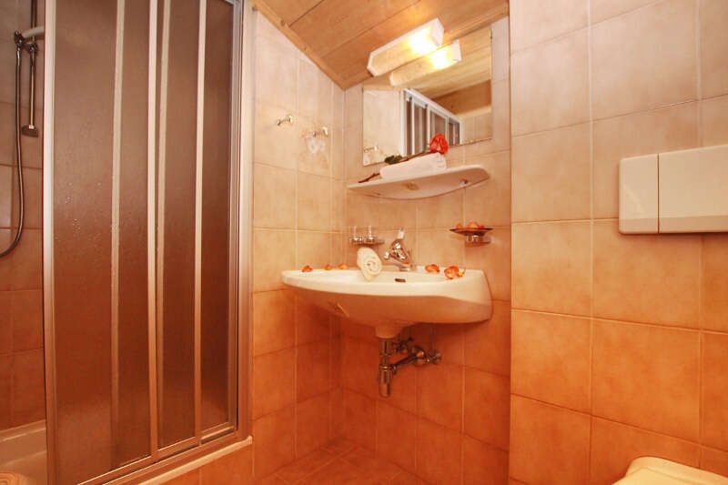 Badezimmer mit Dusche im Appartement 2 im Klauserhof